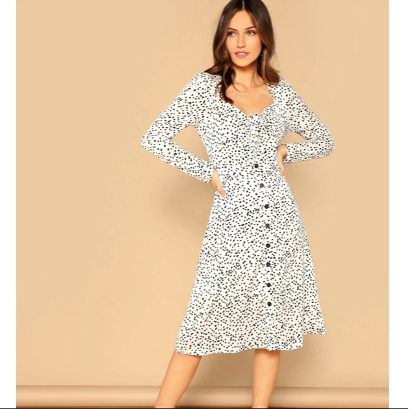 Shein Black + White Polka Dot Midi Dress - Picture 1 of 13